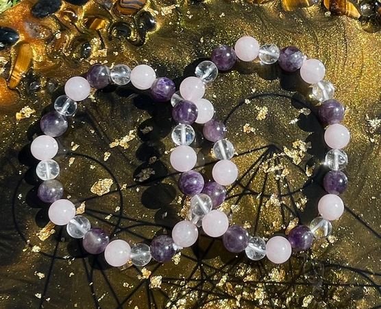 Amethyst, Rose &amp; Clear Quartz Bracelet - Soul Sparks