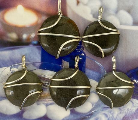 Grey Aventurine Round Wire Wrapped Pendants - Soul Sparks