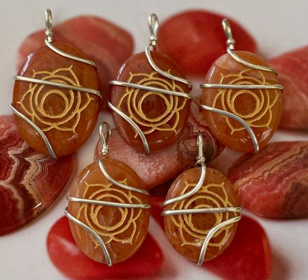 Red Aventurine Chakra Oval Wire Wrapped Pendants - Soul Sparks